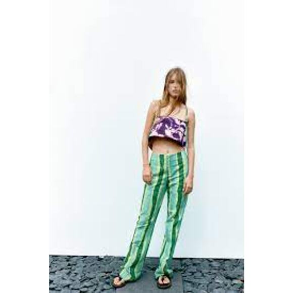 Nwt ZARA Women's Purple Floral Linen Blend Crop Top Sz L - Picture 5 of 7